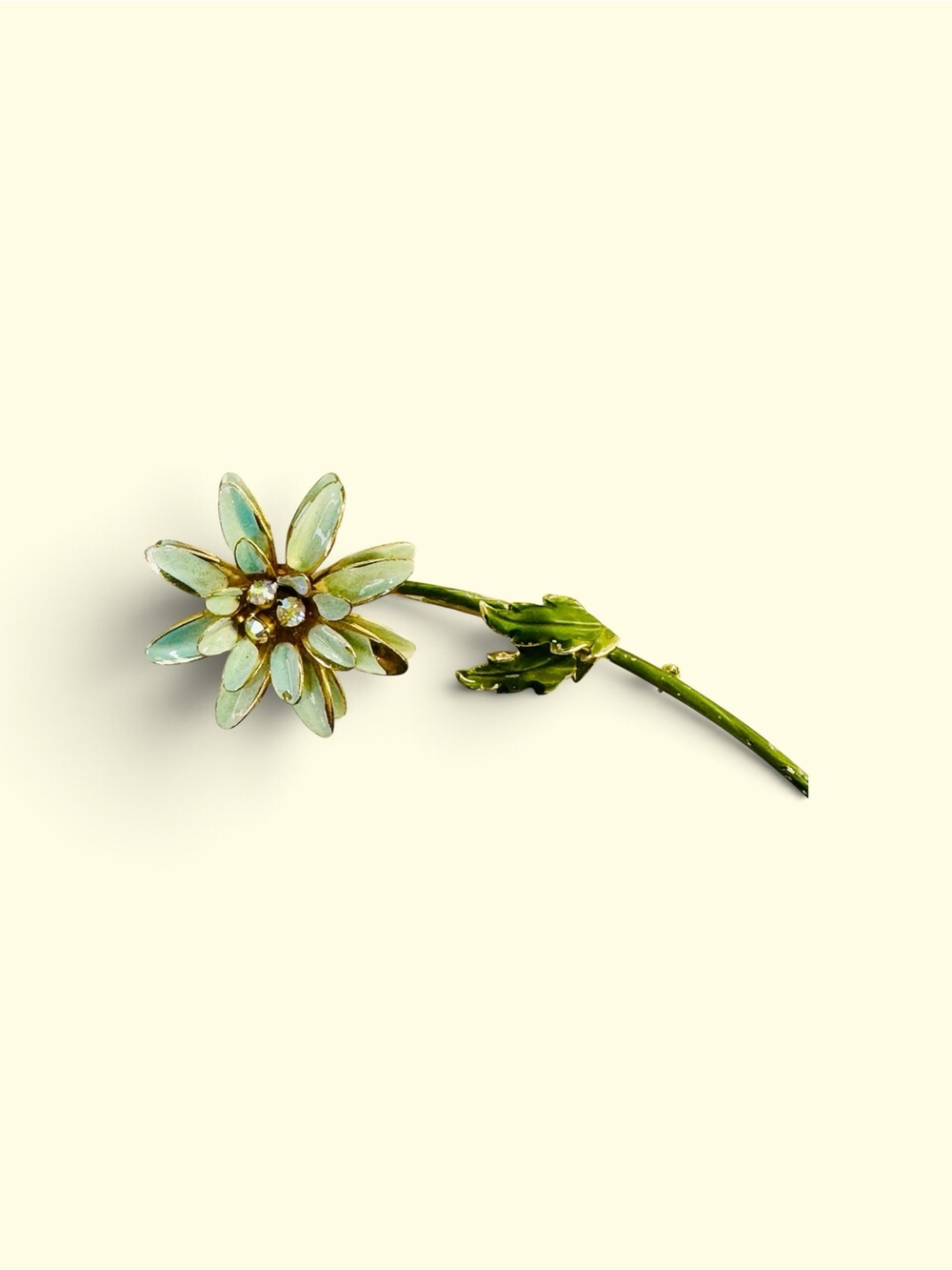 Vintage Teal Green Enamel Flower Brooch